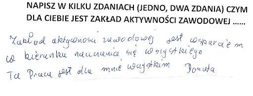Skan odręcznej opinii pracownika — Donata