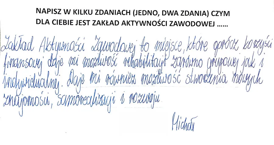 Skan odręcznej opinii pracownika — Michał